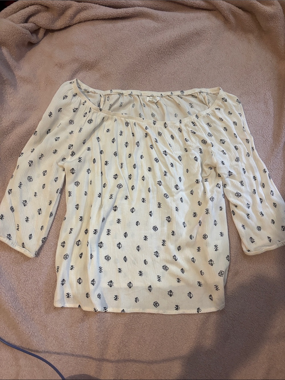 Maurices Cream Off-Shoulder Blouse with Black Print